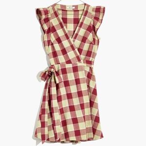 Madewell Red and Cream Gingham Wrap Mini Dress